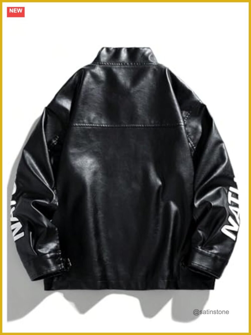 Faux Leather Racer Jacket Y2k Graphic Streetwear Oversized Coat - Picture 3 of 5
